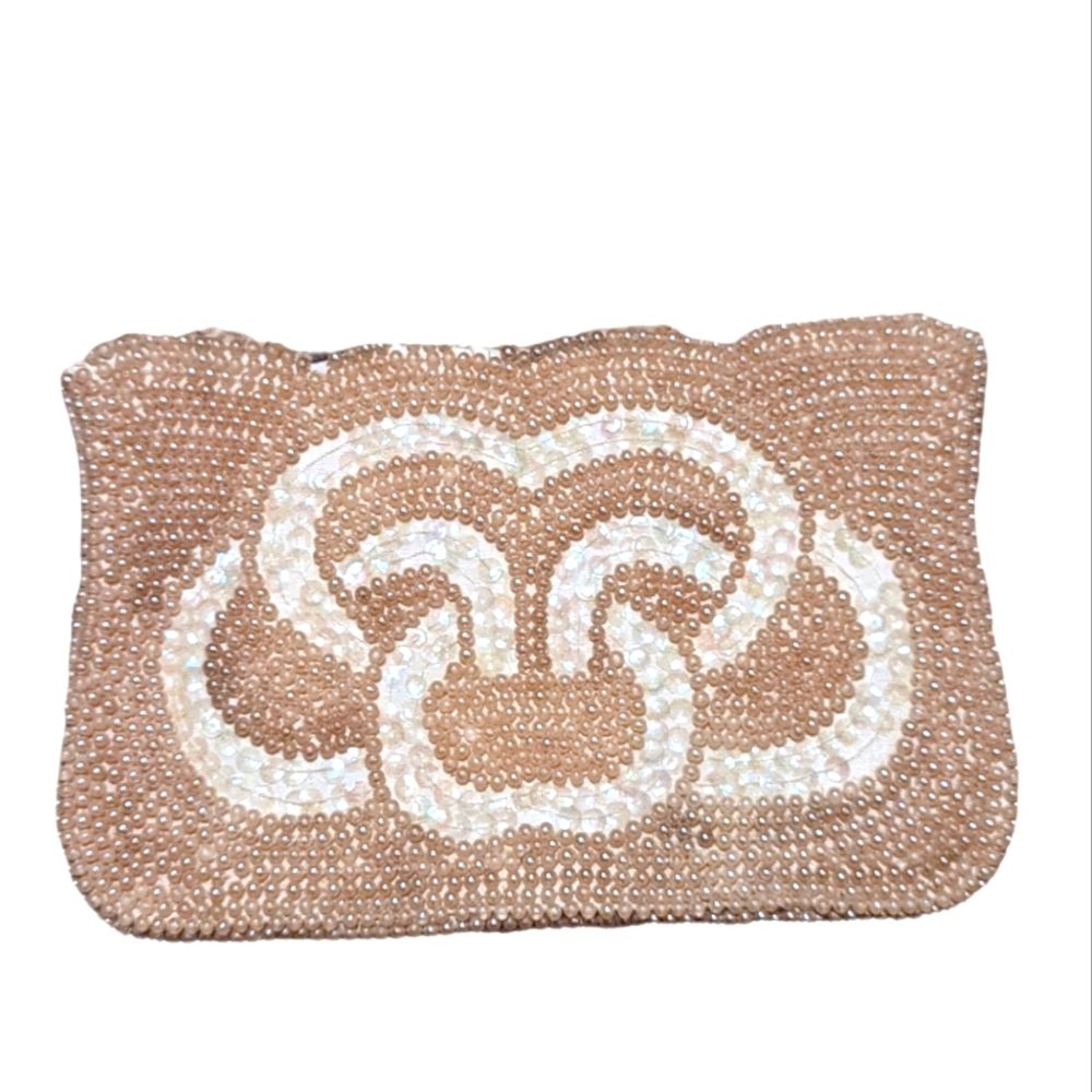 Vintage White Hand Beaded‎ Pearl Wedding Bridal BAG Purse/Clutch-Made in Japan